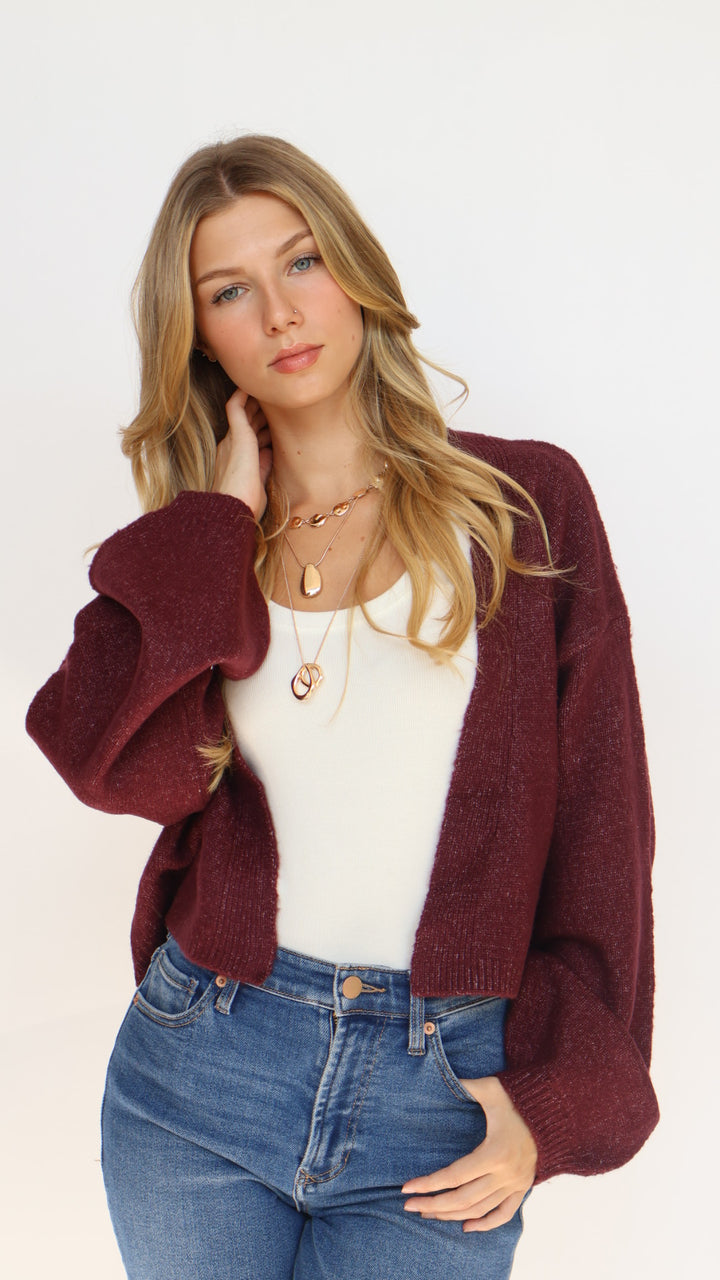 Open Front Crop Cardigan Sweater