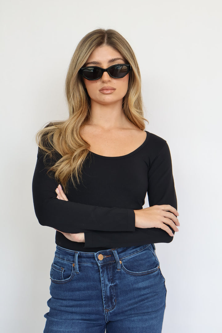 Scoop Neck Contour Long Sleeve Top One Size