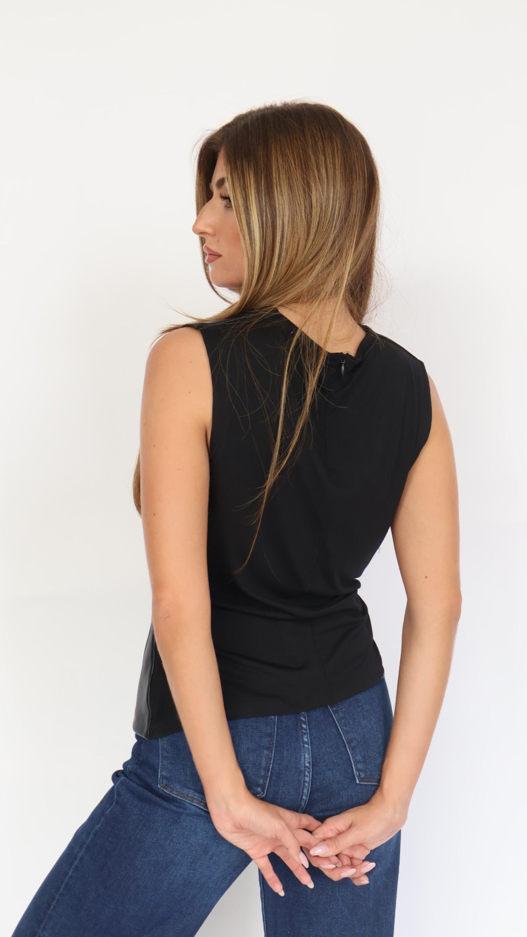 Asymmetrical Vegan Leather Front Top