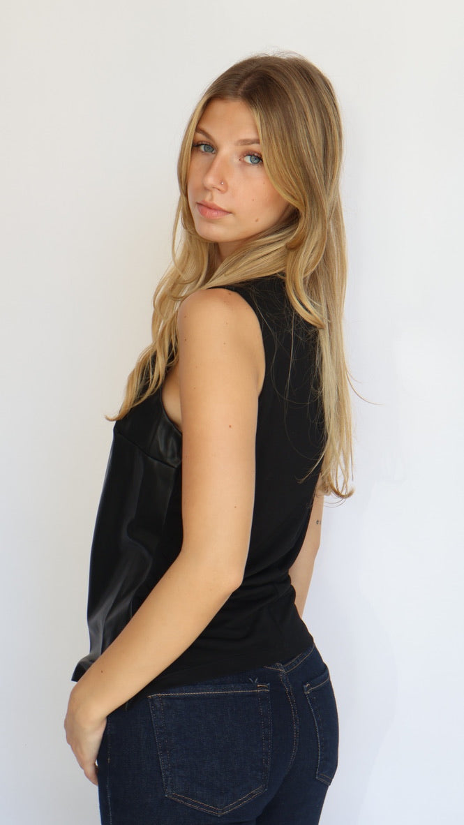 Asymmetrical Vegan Leather Front Top