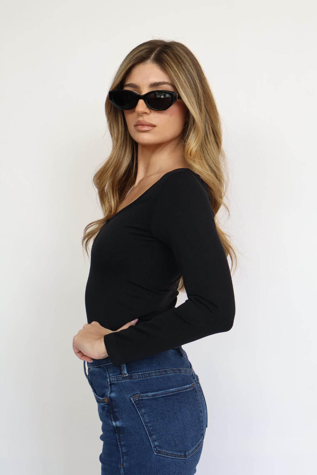 Scoop Neck Contour Long Sleeve Top One Size