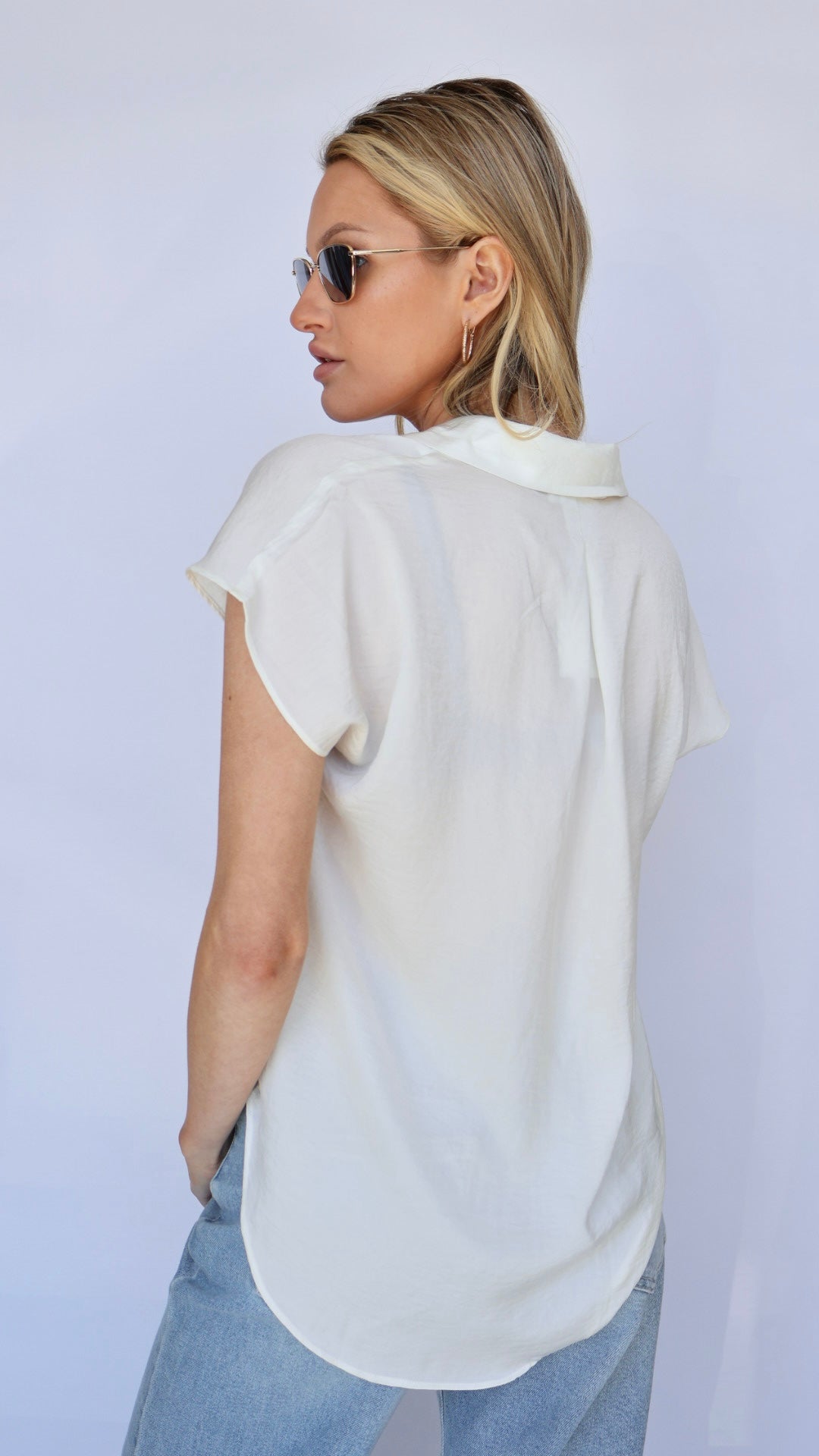 Short Sleeve Button Down Blouse