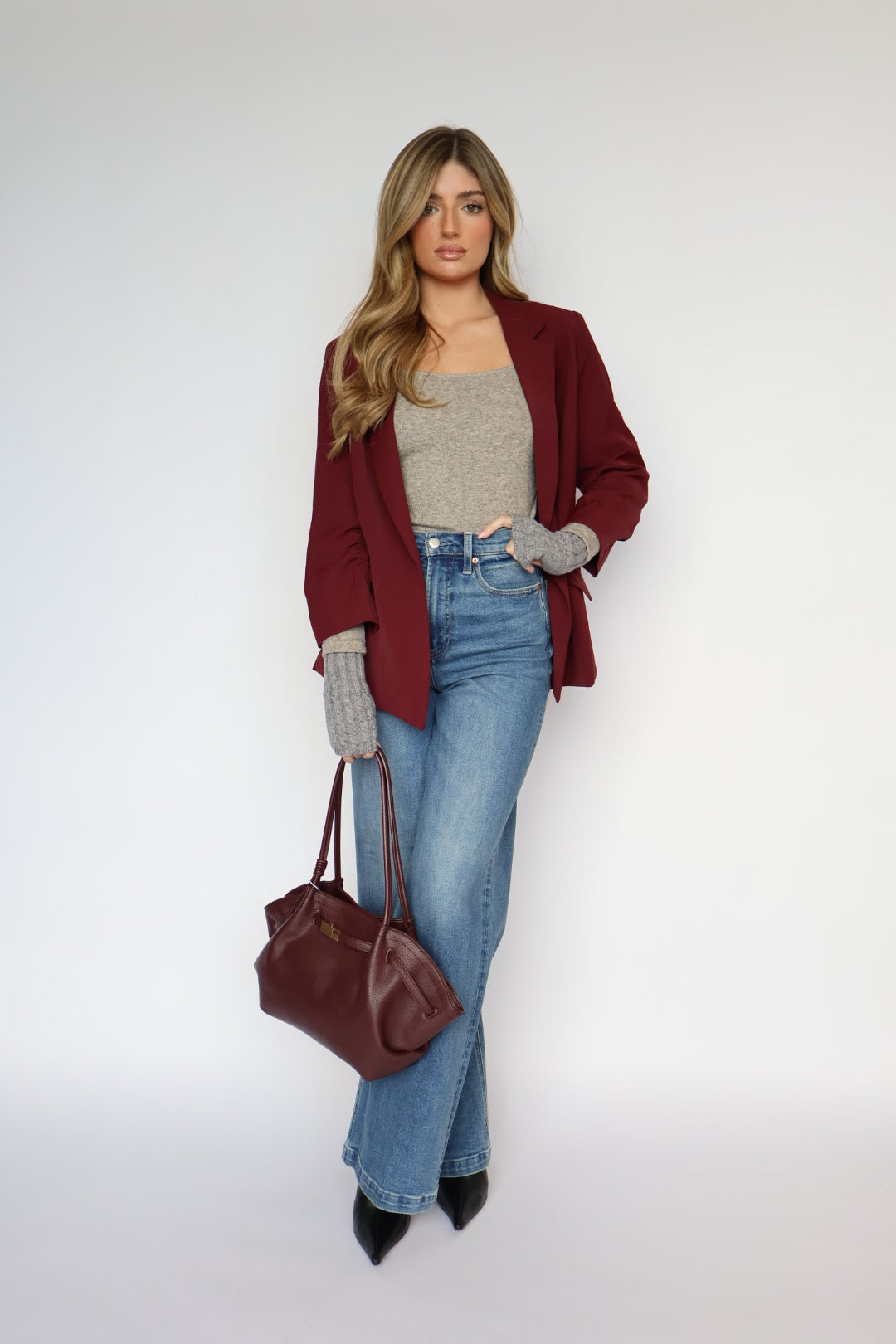 Ruched Sleeve Blazer