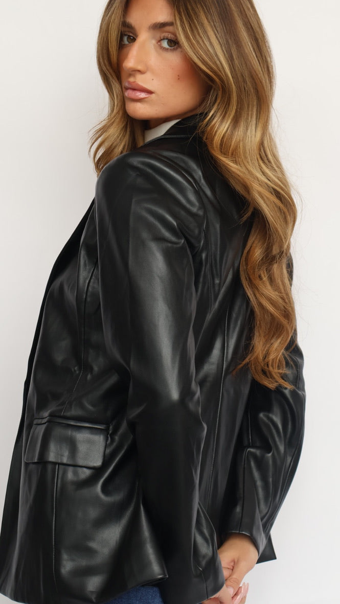 Vegan Leather Open Blazer