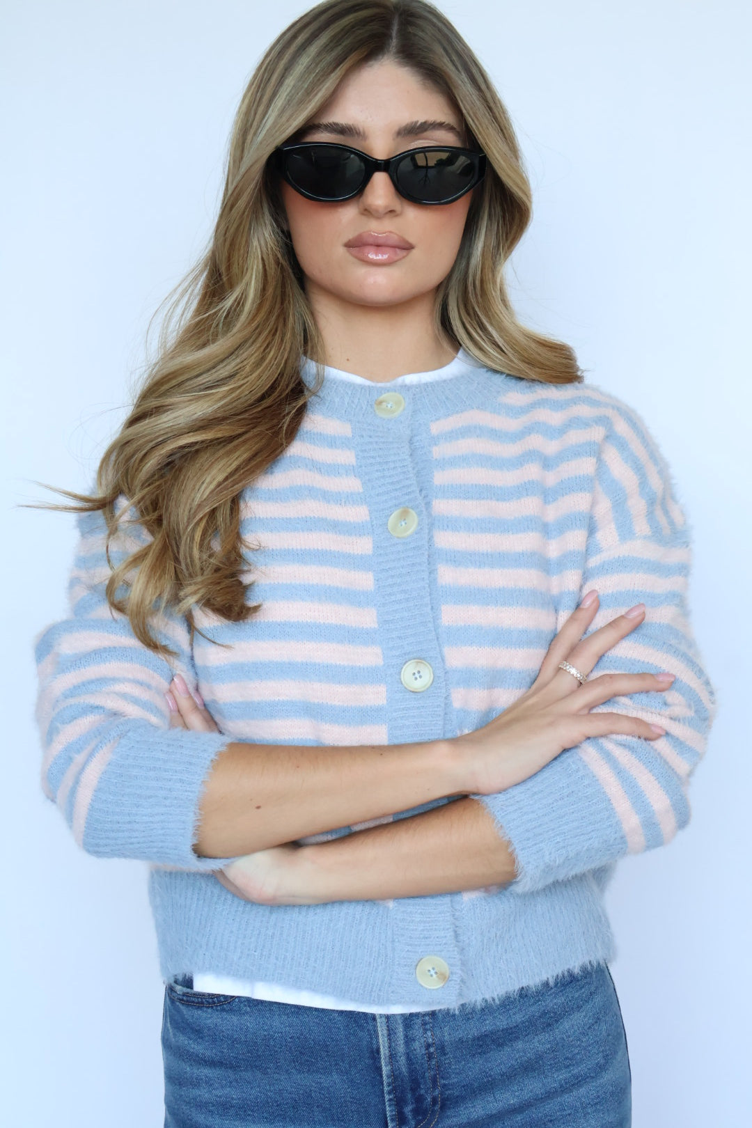 Fuzzy Stripe Button Down Cardigan