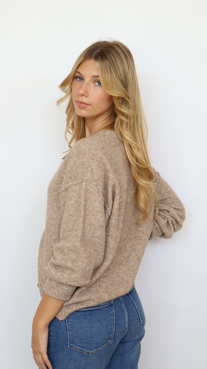 Textured Knit Crew Neck Cardigan