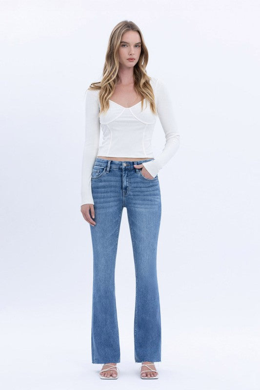 Preorder Sari Mid Rise Seamless Waistband Bootcut Jeans