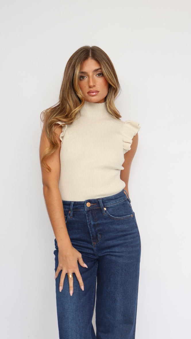 Mock Neck Ruffle Tank Sweater