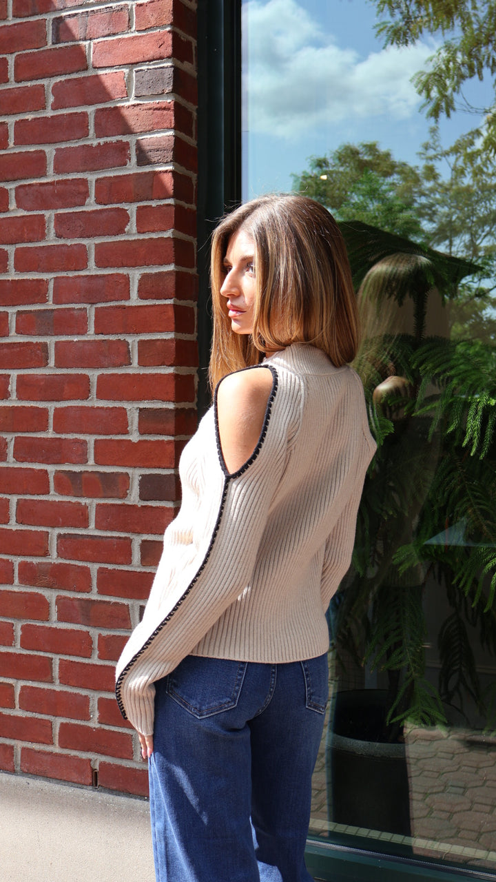Elan Solid Cold Shoulder Sweater
