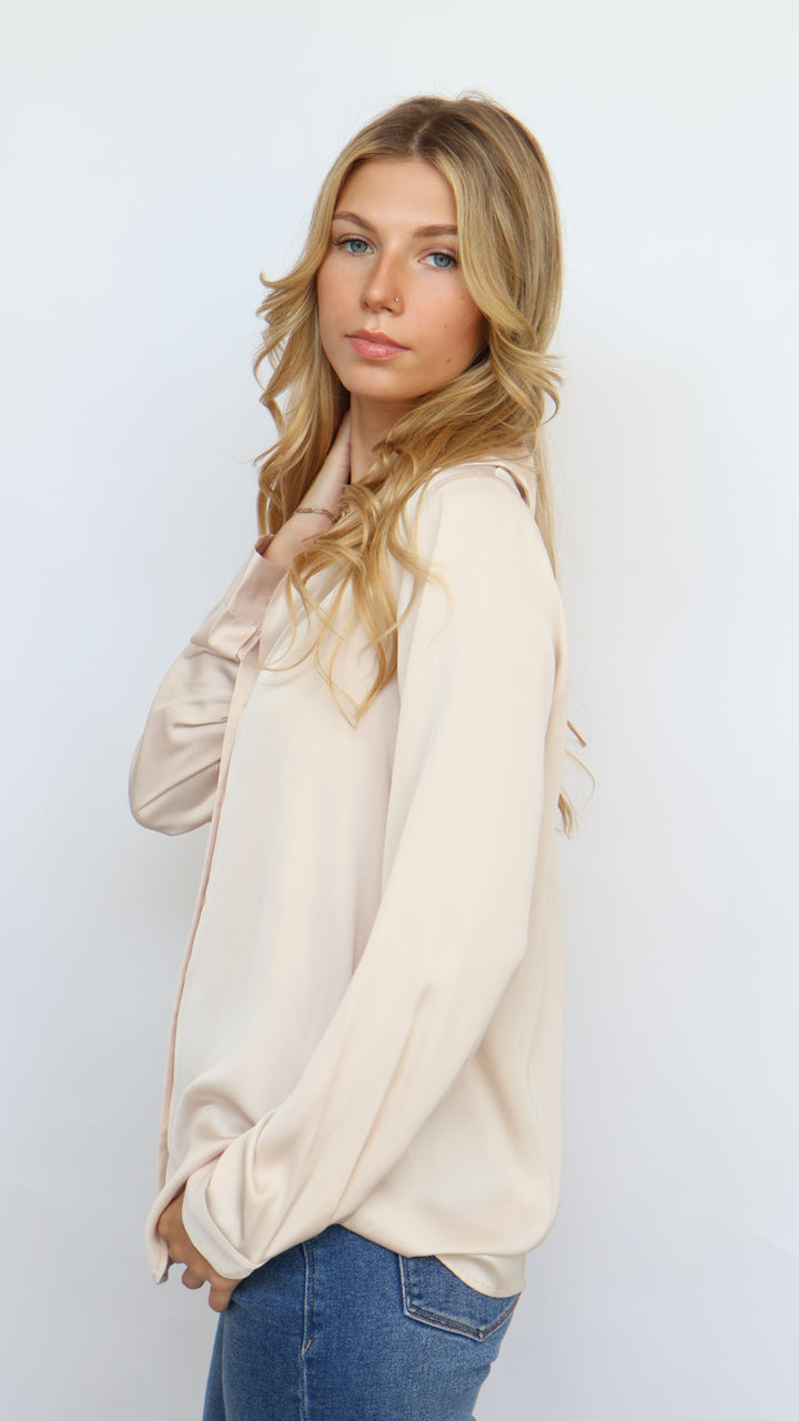 Classic Satin Button Down Blouse