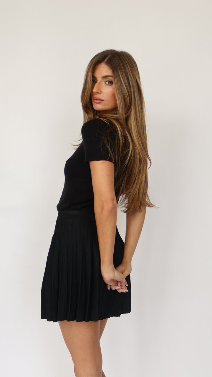 Pleated Knit Mini Skirt