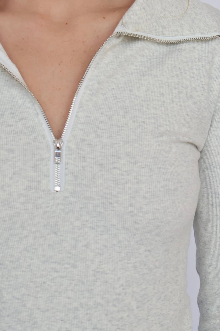 BEST SELLER : Loren Ribbed Cotton Zip Long Sleeve Top 40% OFF IN CART