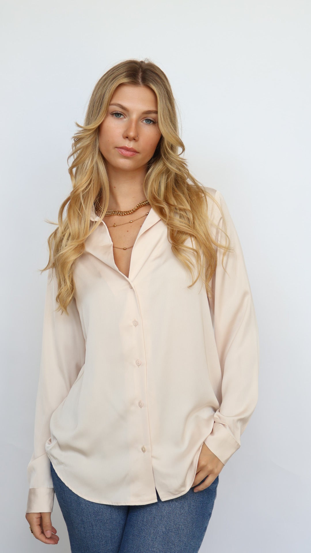 Classic Satin Button Down Blouse