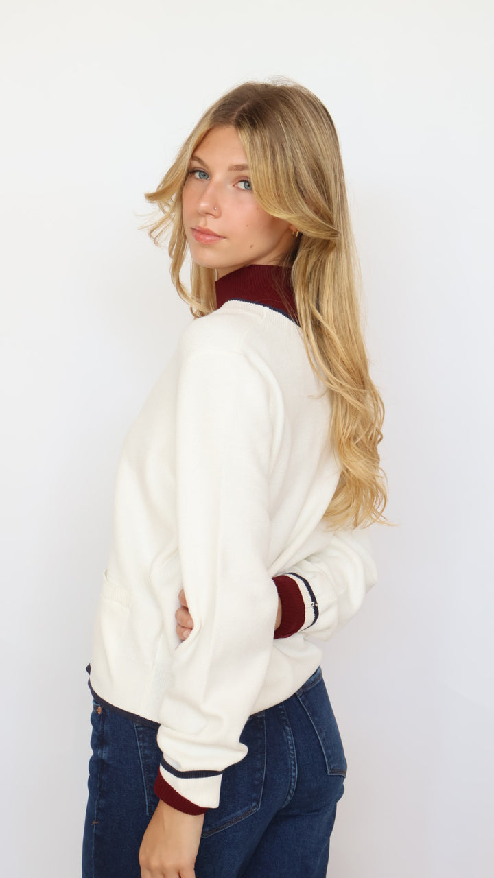 Thread & Supply Preppy Contrast Piping Cardigan