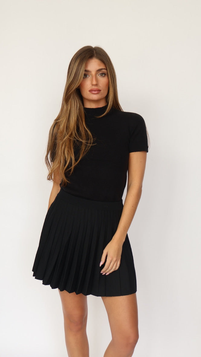 Pleated Knit Mini Skirt