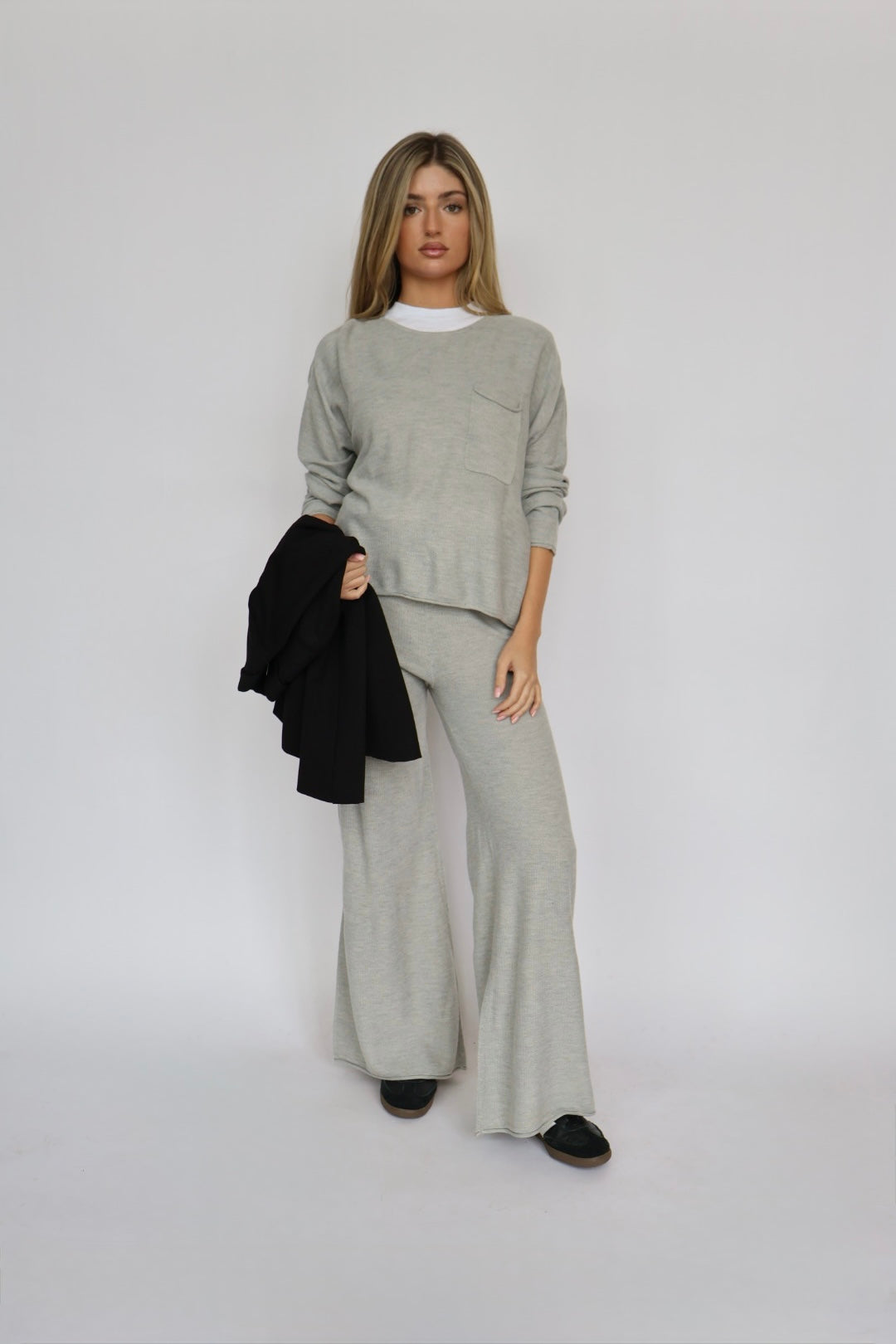Drawstring Wide Leg Sweater Pant