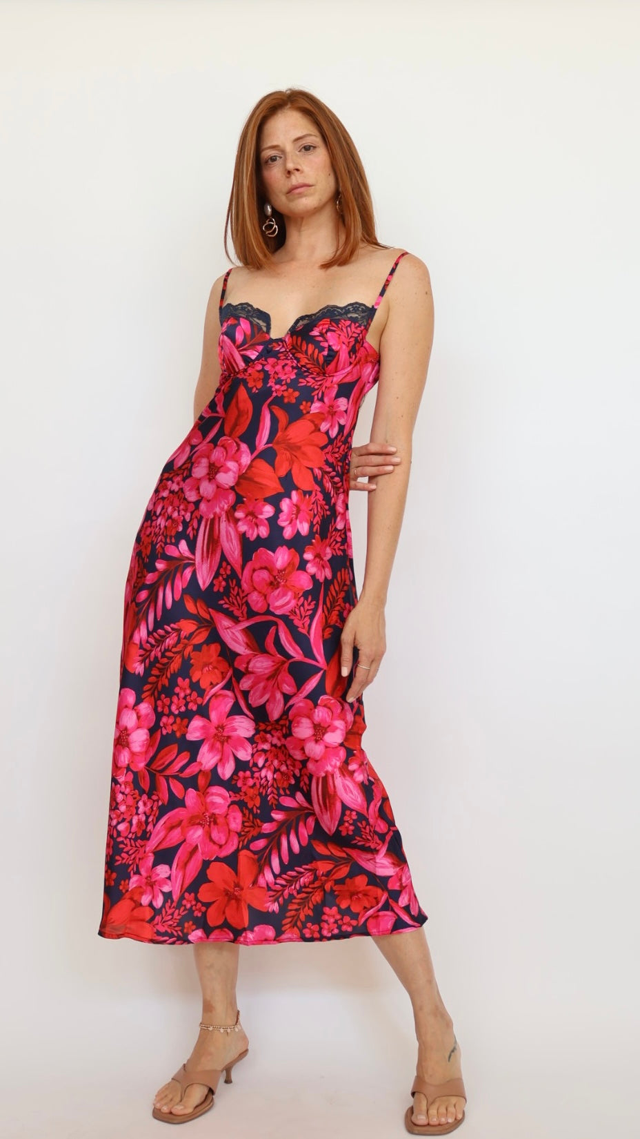 Floral Glam Satin Slip Dress