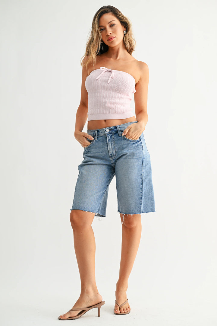 Twisted Seam Bermuda Jean Shorts