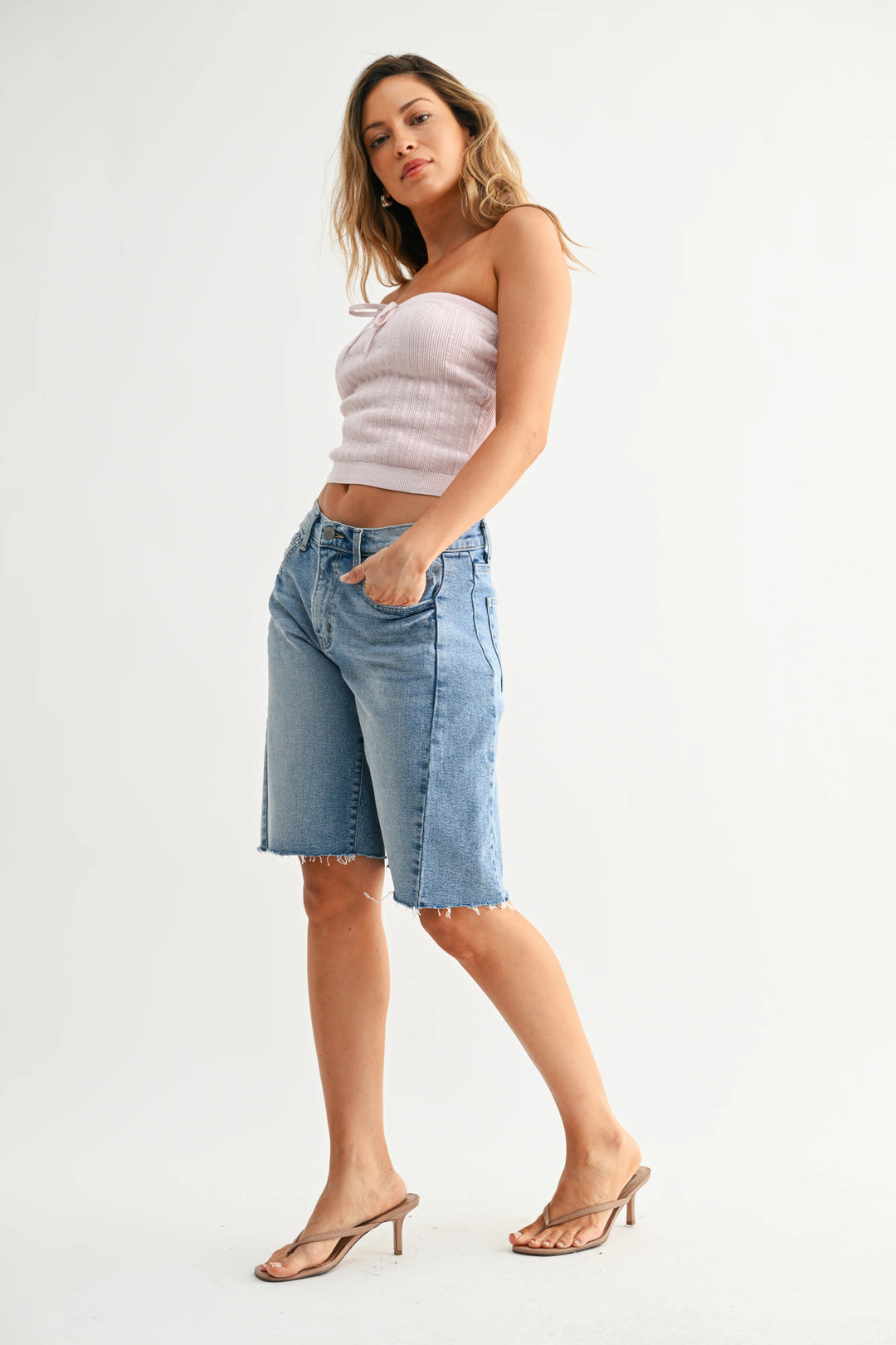 Twisted Seam Bermuda Jean Shorts