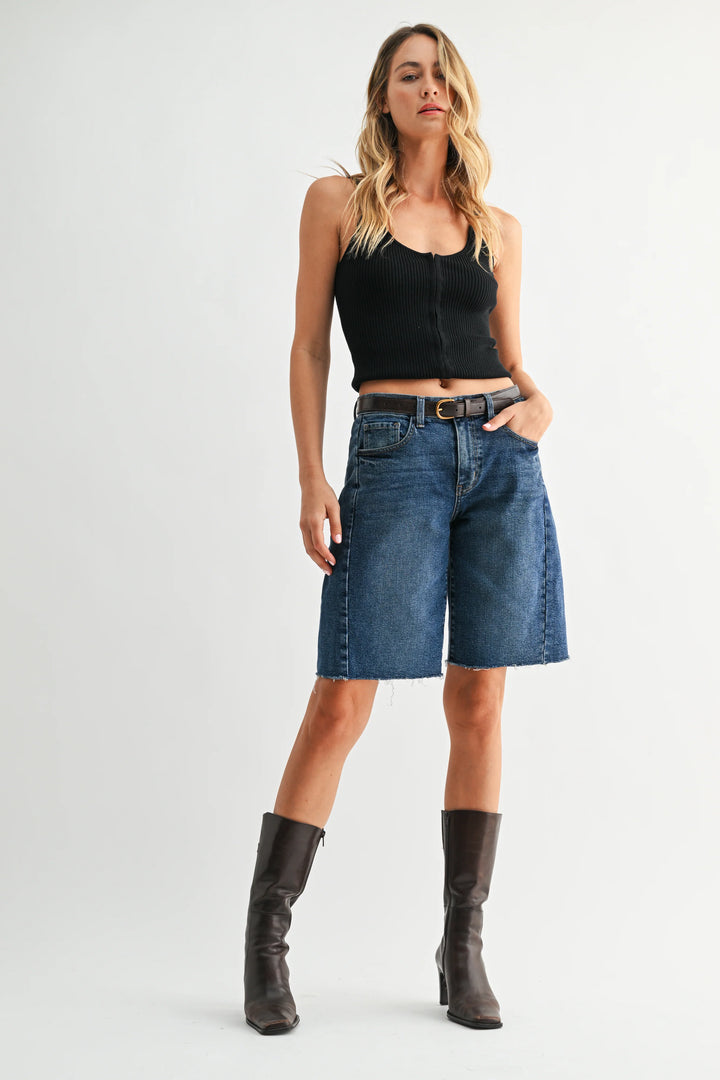 Twisted Seam Bermuda Jean Shorts