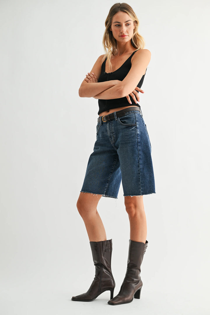 Twisted Seam Bermuda Jean Shorts