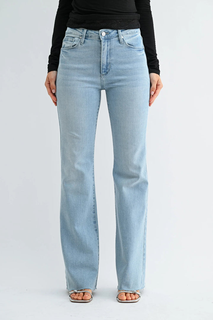 Just Black Denim High Rise Raw Cut Full Length Flare