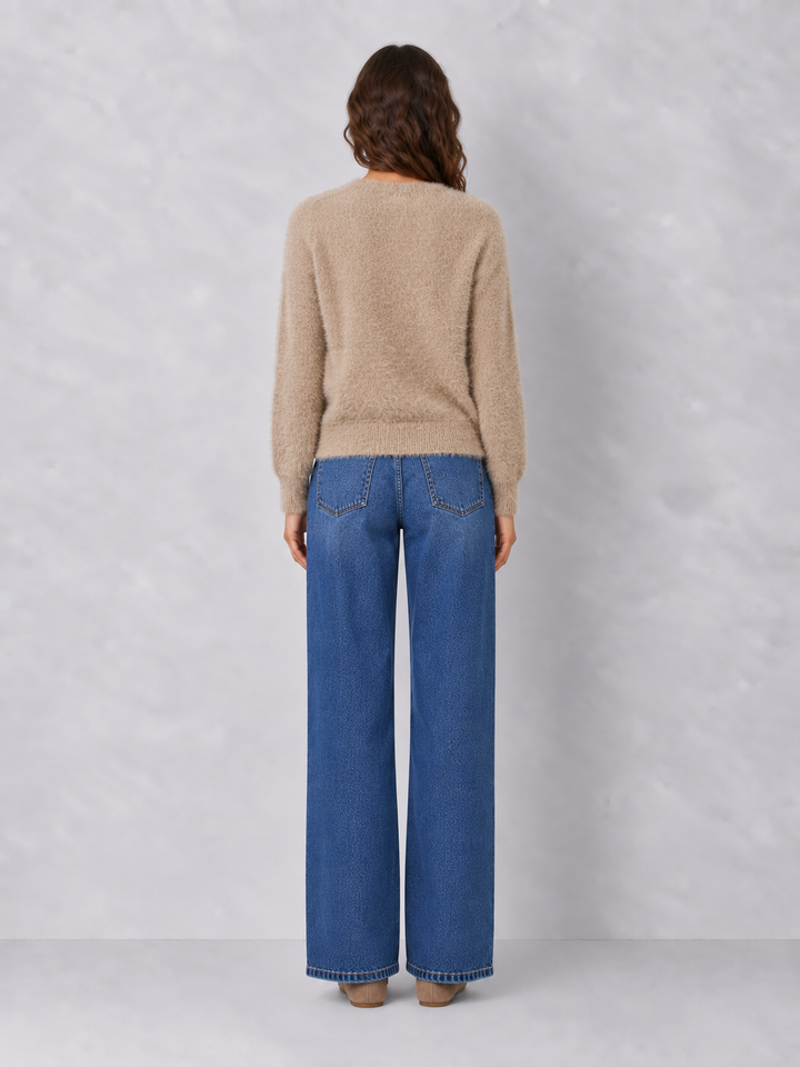 Ultra-soft Fuzzy Crewneck Knit Sweater