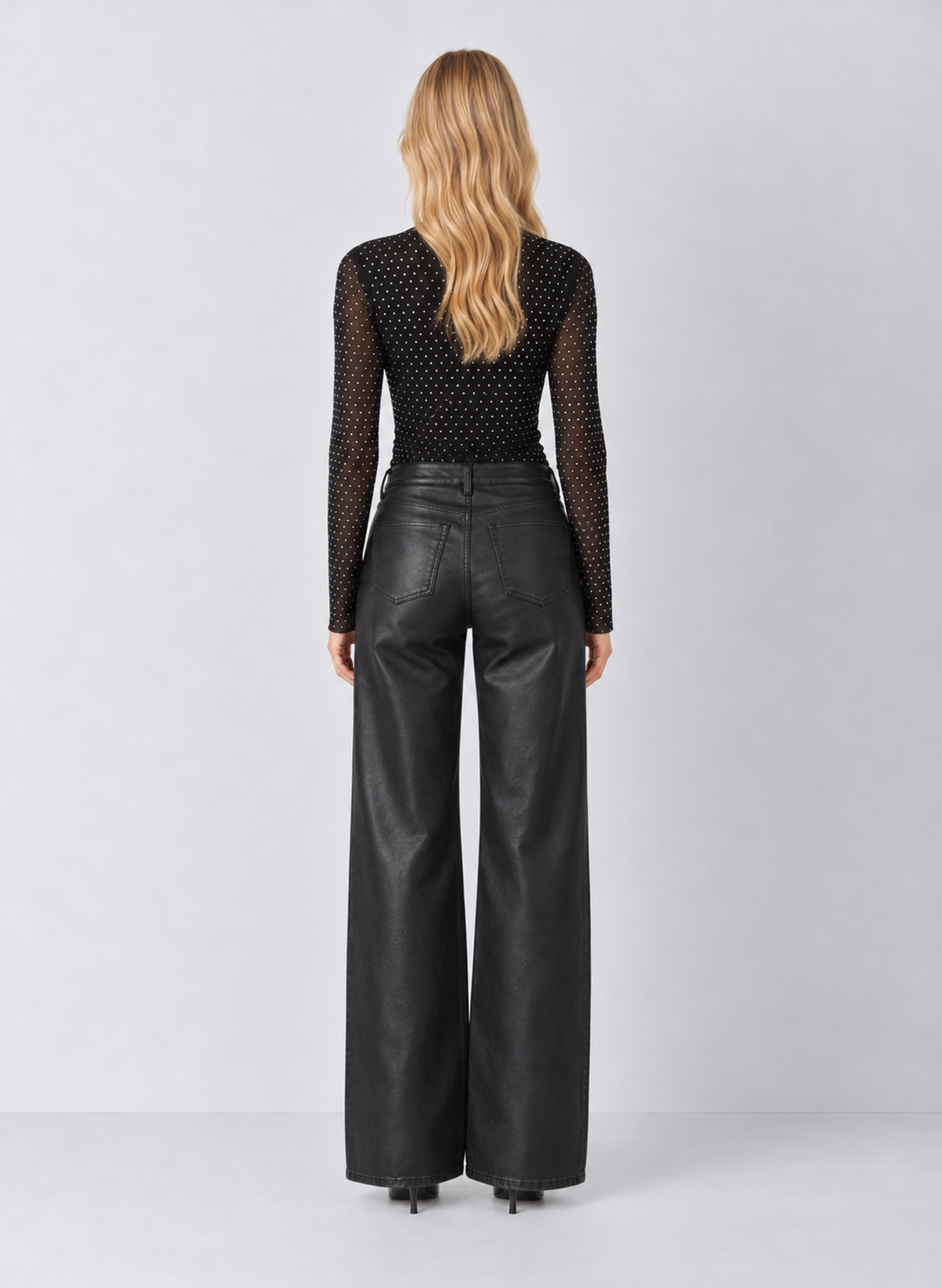 Rhinestone Mesh Mock Neck Top