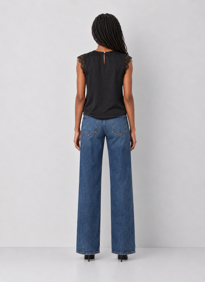 Lace Trim Sleeveless Blouse