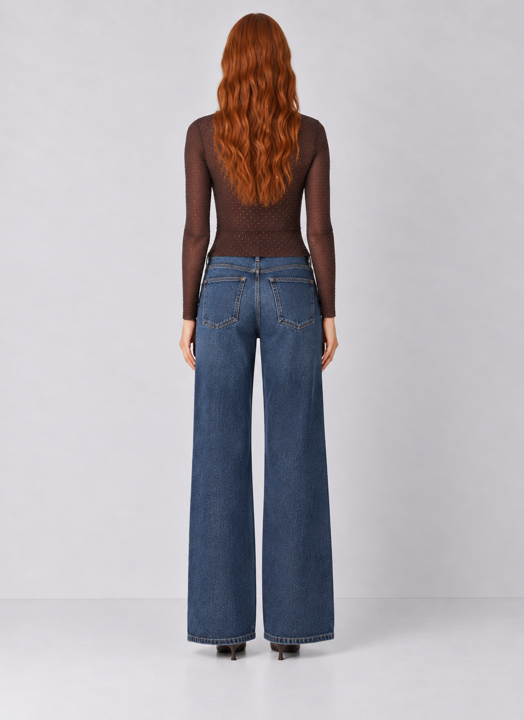 Rhinestone Mesh Mock Neck Top