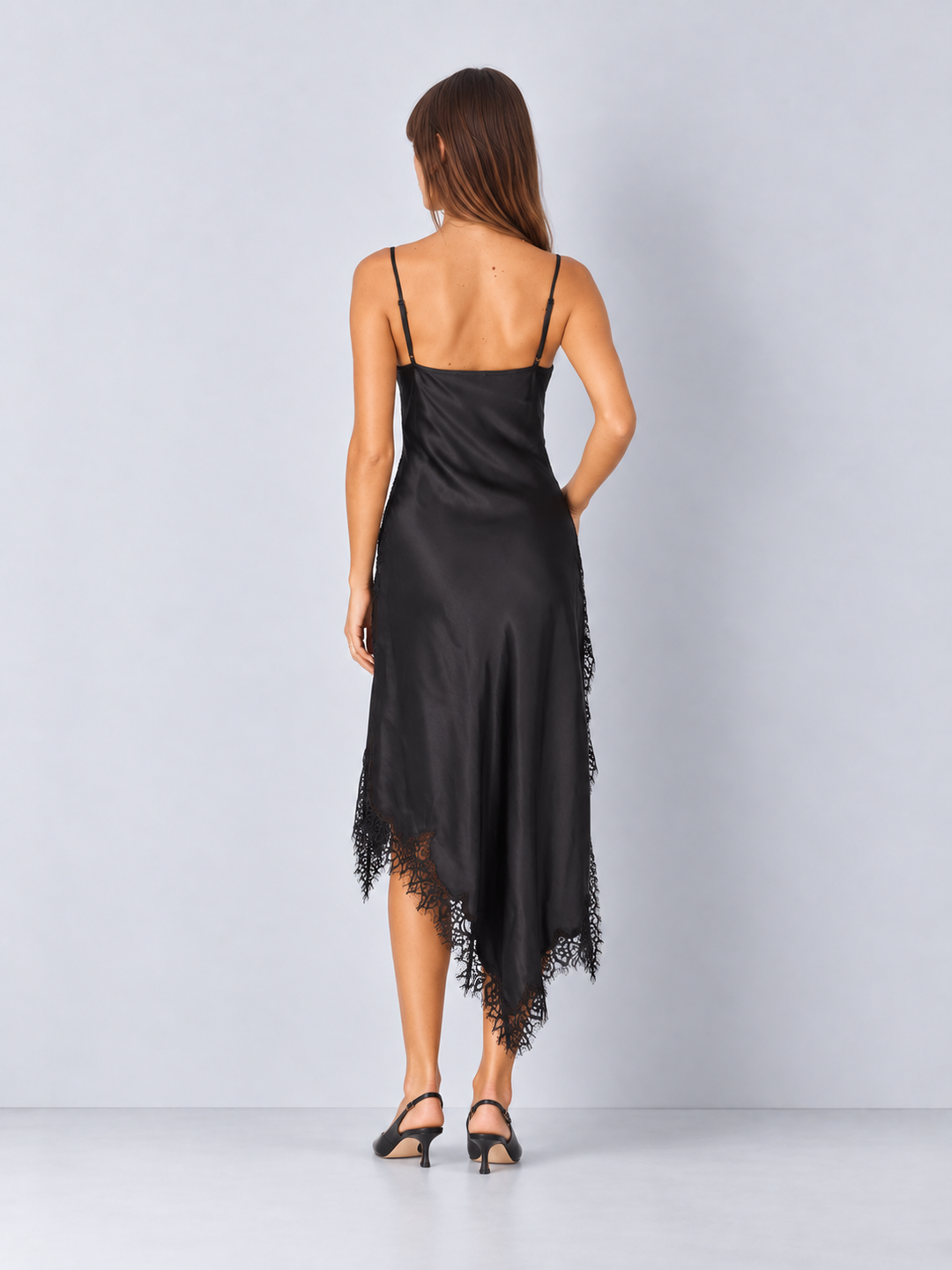 Satin Slip Dress With Lace Detail