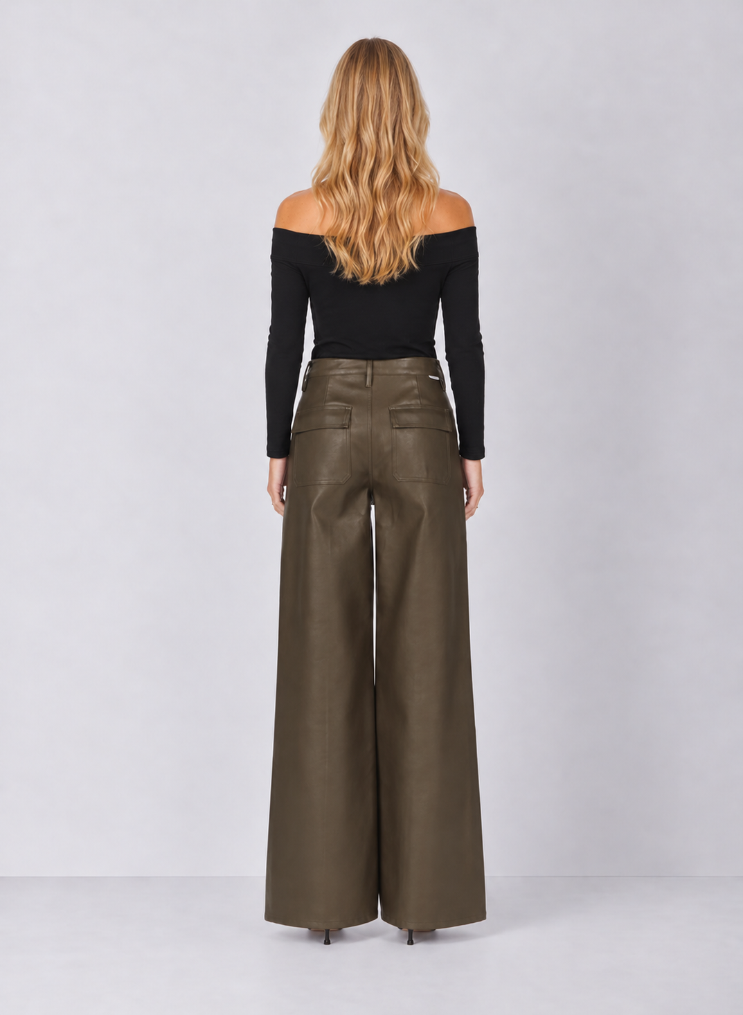 Dear John Fiona Wide Leg Leather Jeans - Oakmoss