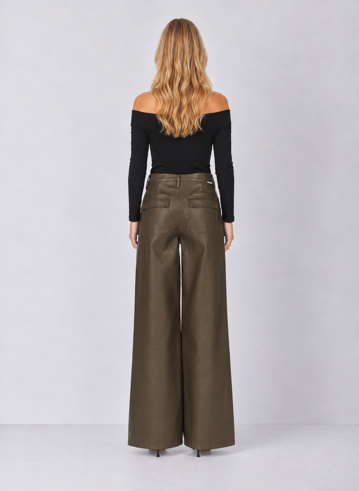 Dear John Fiona Wide Leg Leather Jeans - Oakmoss