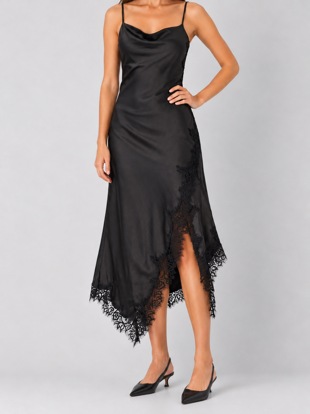 Satin Slip Dress With Lace Detail