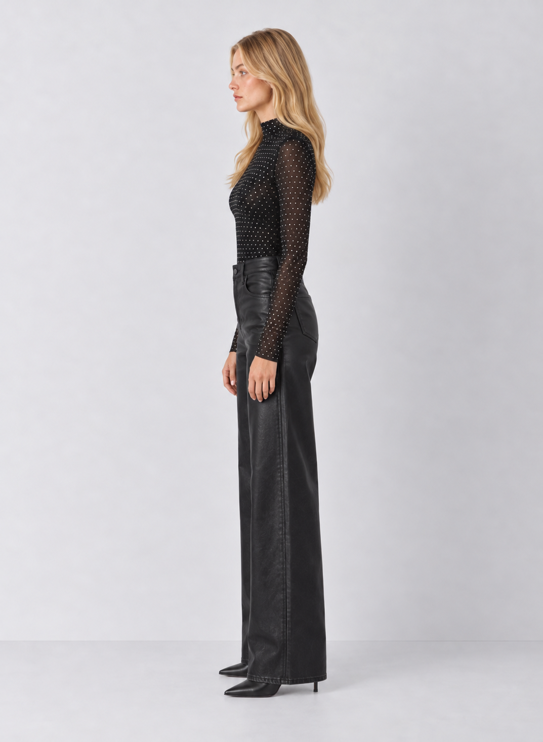 Rhinestone Mesh Mock Neck Top