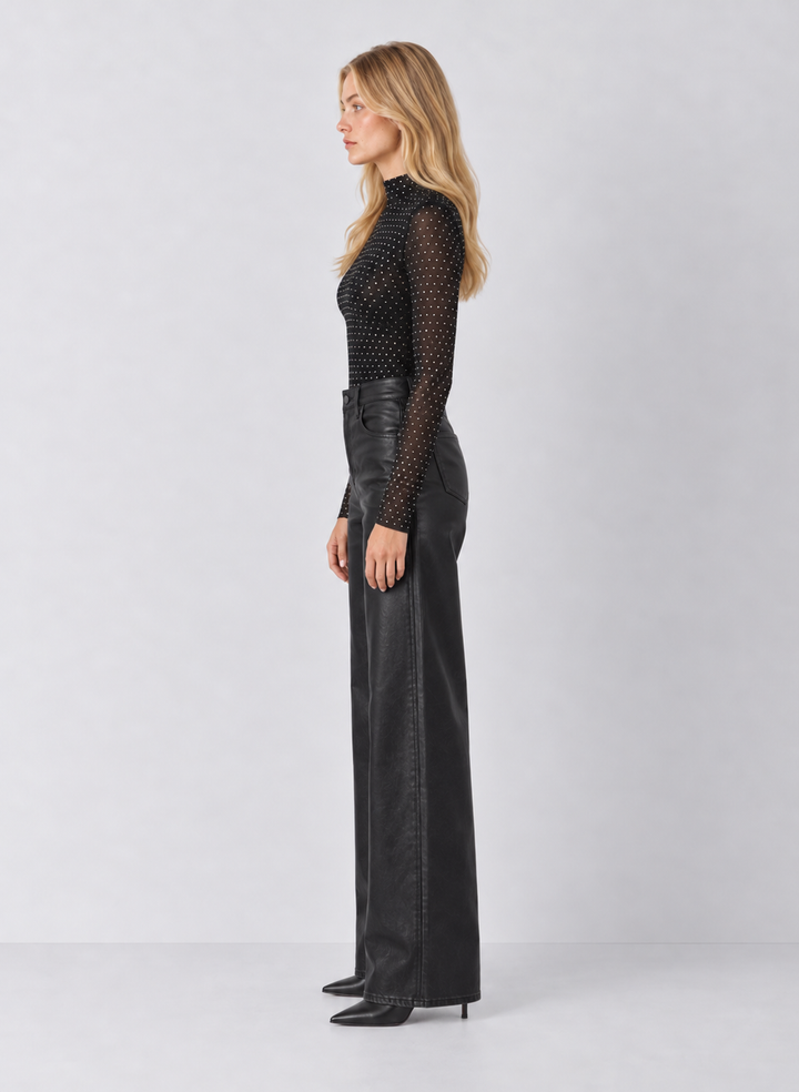 Rhinestone Mesh Mock Neck Top