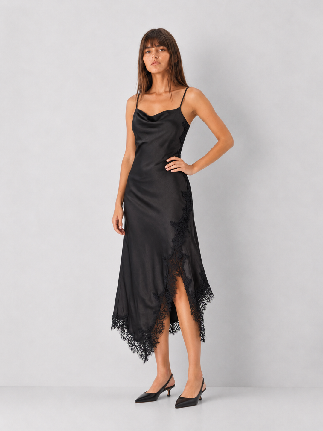 Satin Slip Dress With Lace Detail