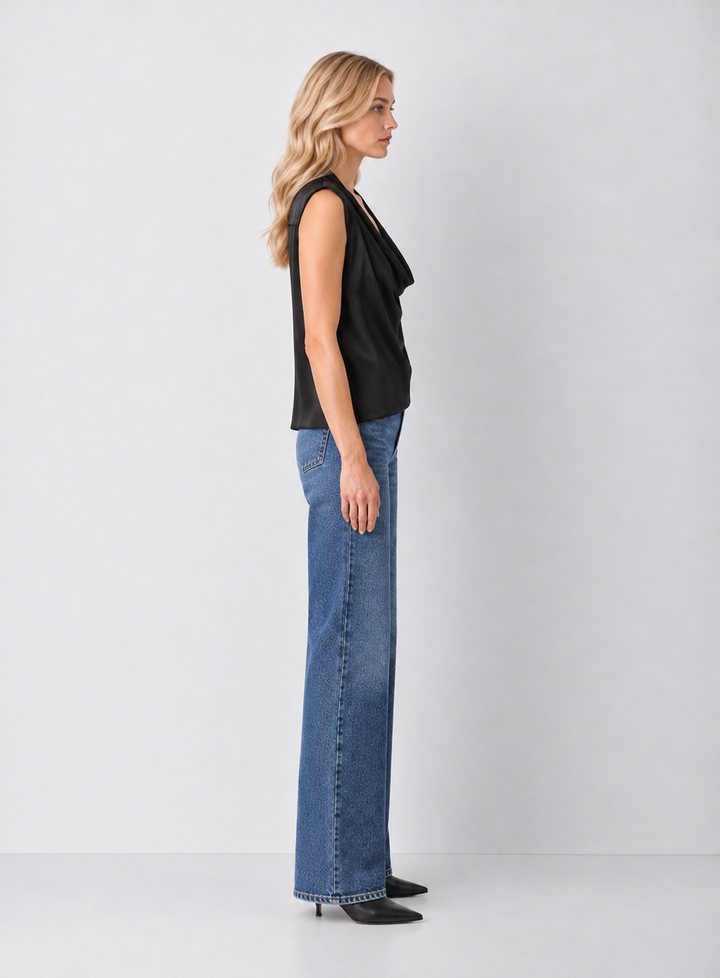 Elan Draped Cowl Neck Sleeveless Blouse