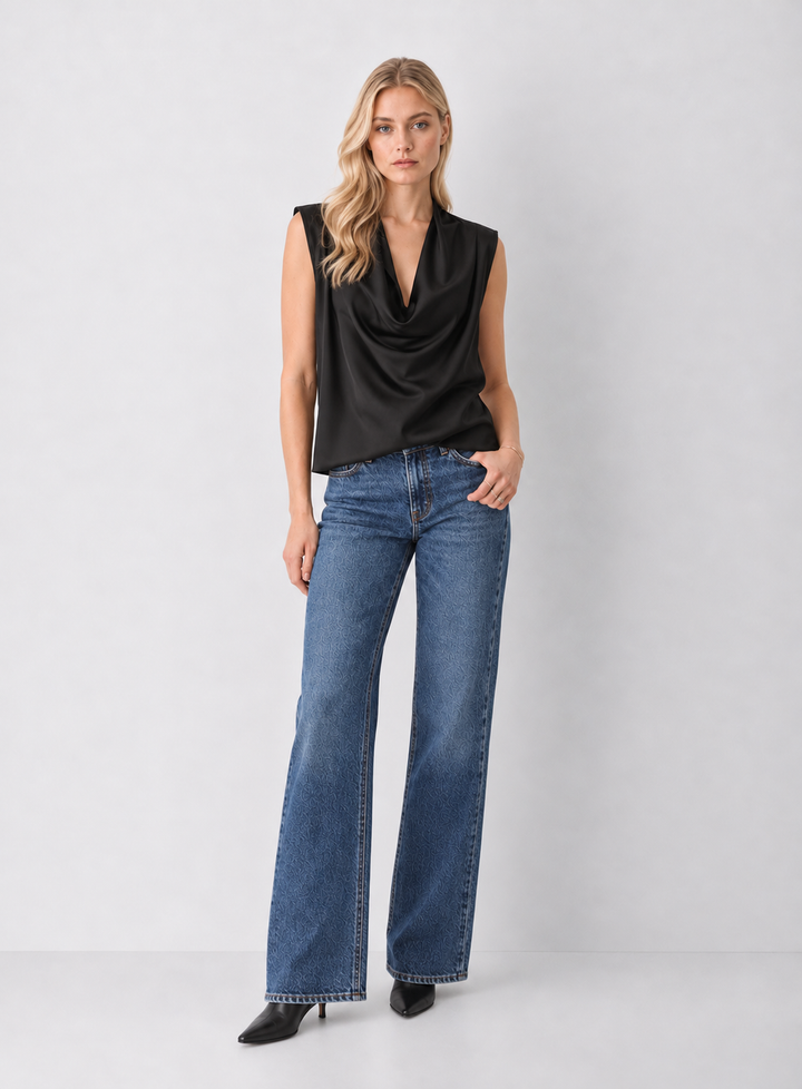 Elan Draped Cowl Neck Sleeveless Blouse