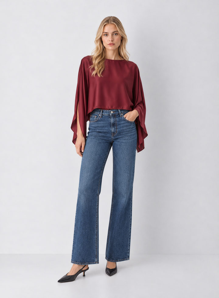 Elan Draped Satin Blouse