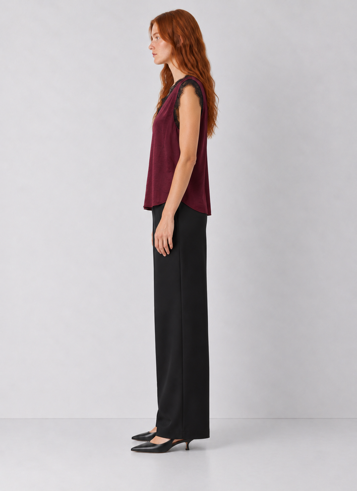 Lace Trim Sleeveless Blouse