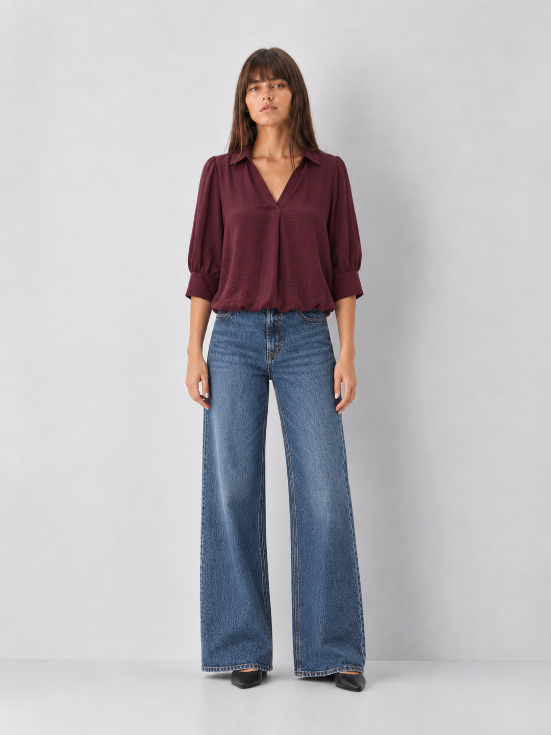 Half Sleeve Bubble Hem Blouse
