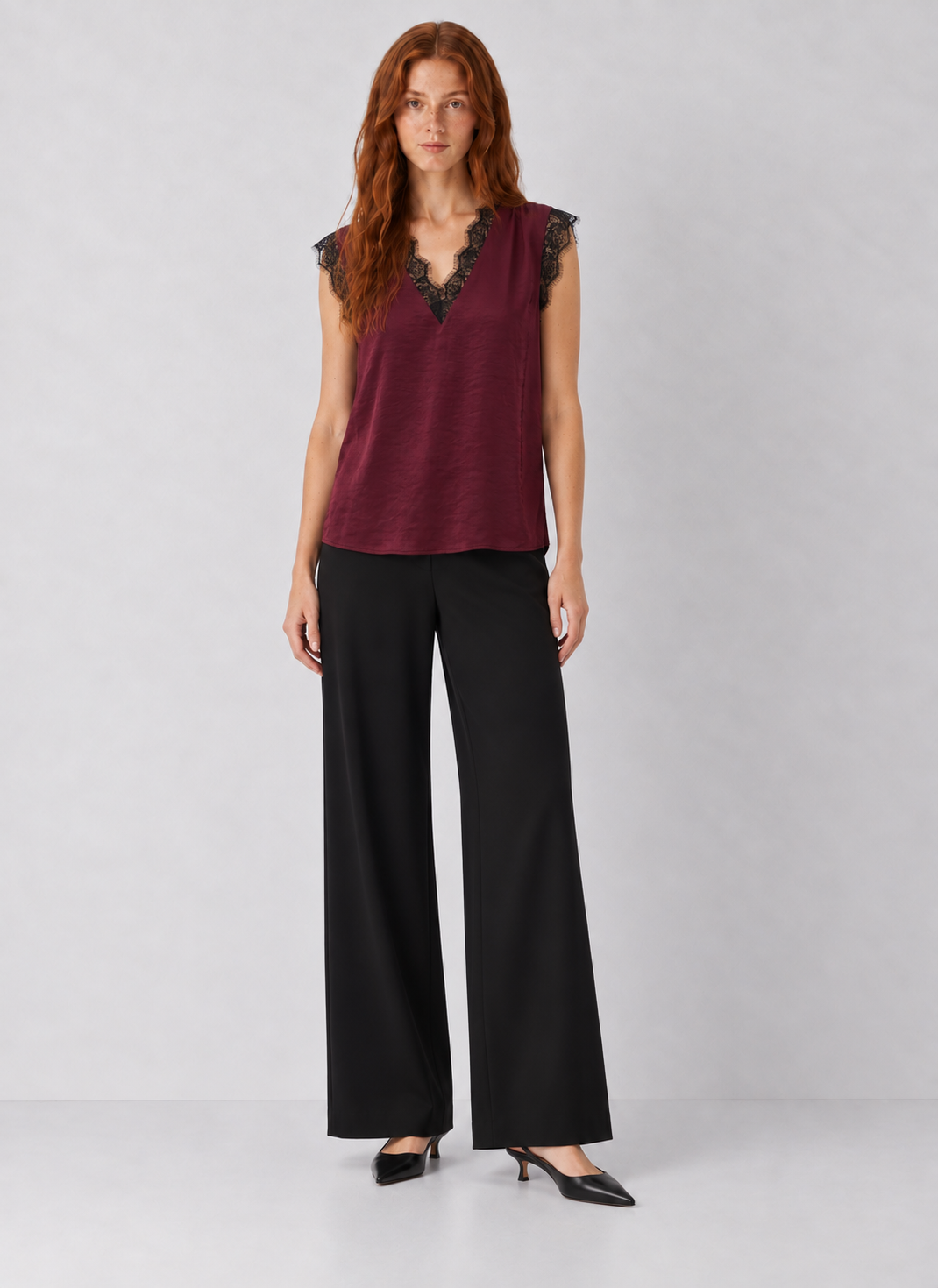 Lace Trim Sleeveless Blouse