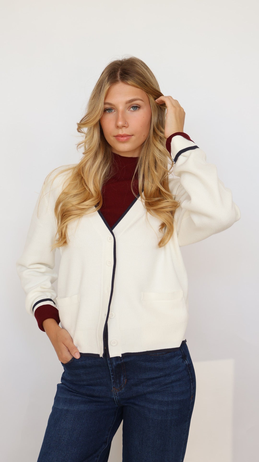 Thread & Supply Preppy Contrast Piping Cardigan