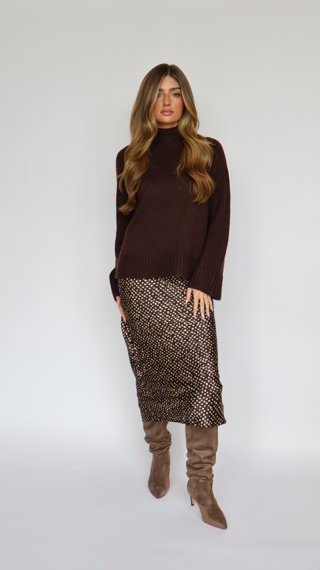 Satin Polka Dot Midi Skirt