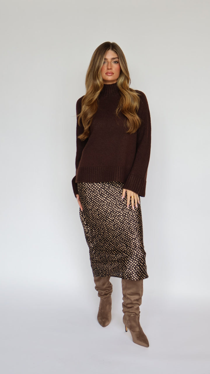 Satin Polka Dot Midi Skirt