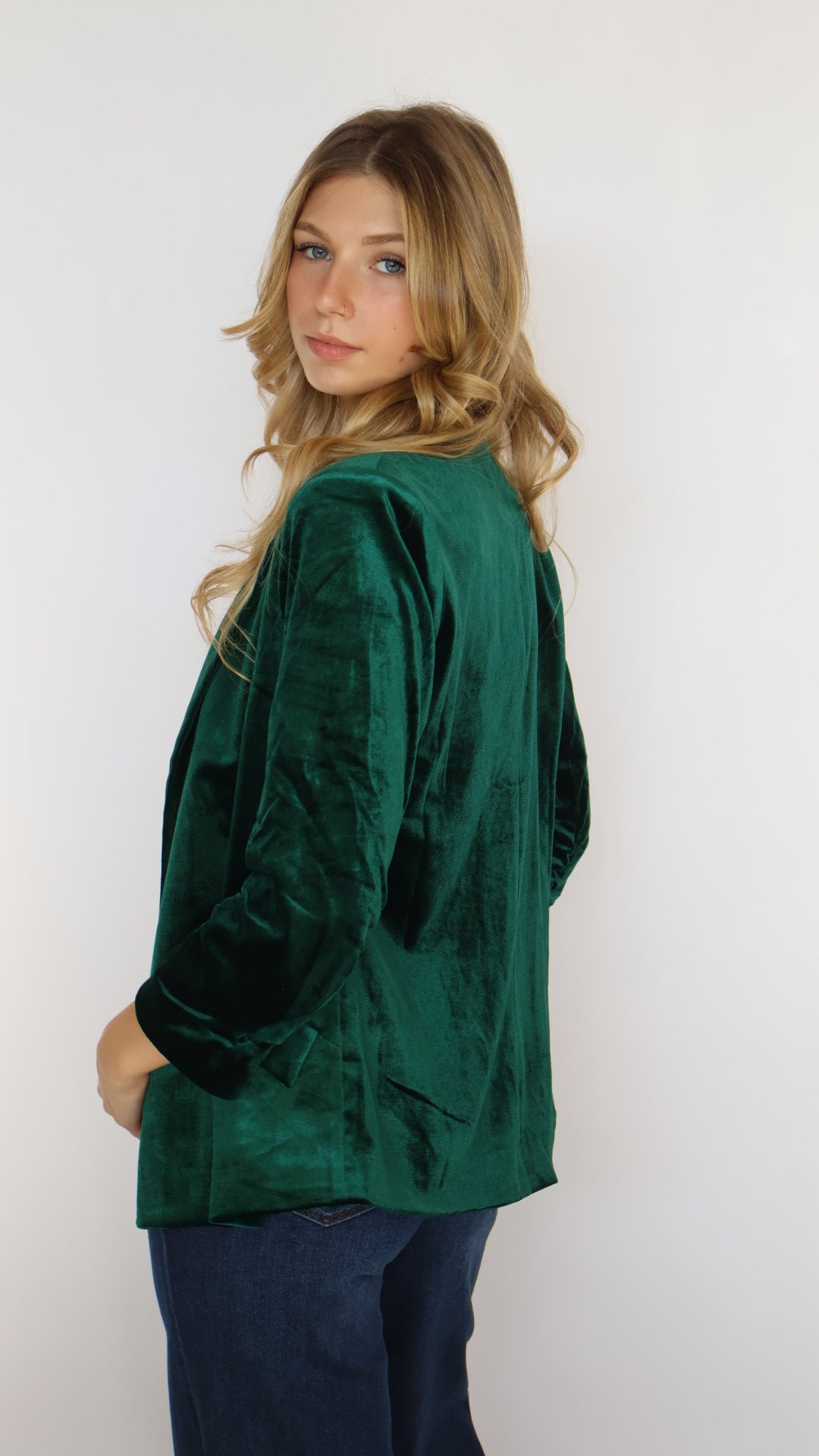 Ruched Sleeve Velvet Blazer