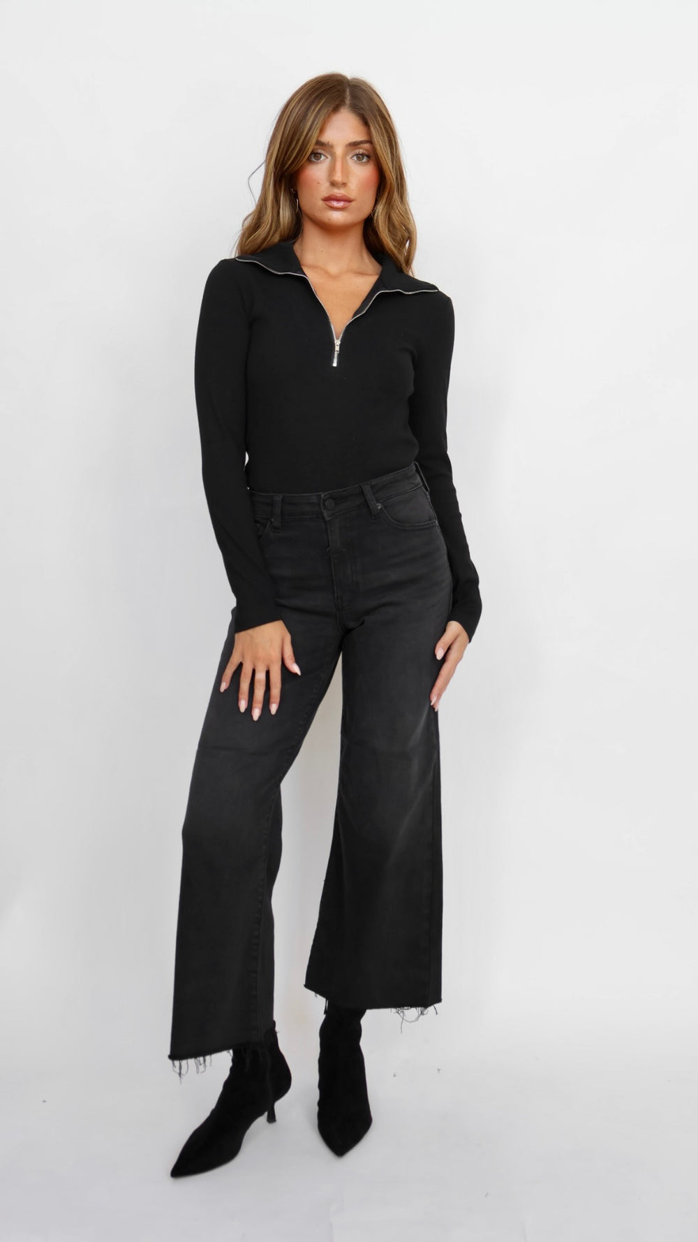 Just Black Denim Slim Cropped Wide Leg Jeans