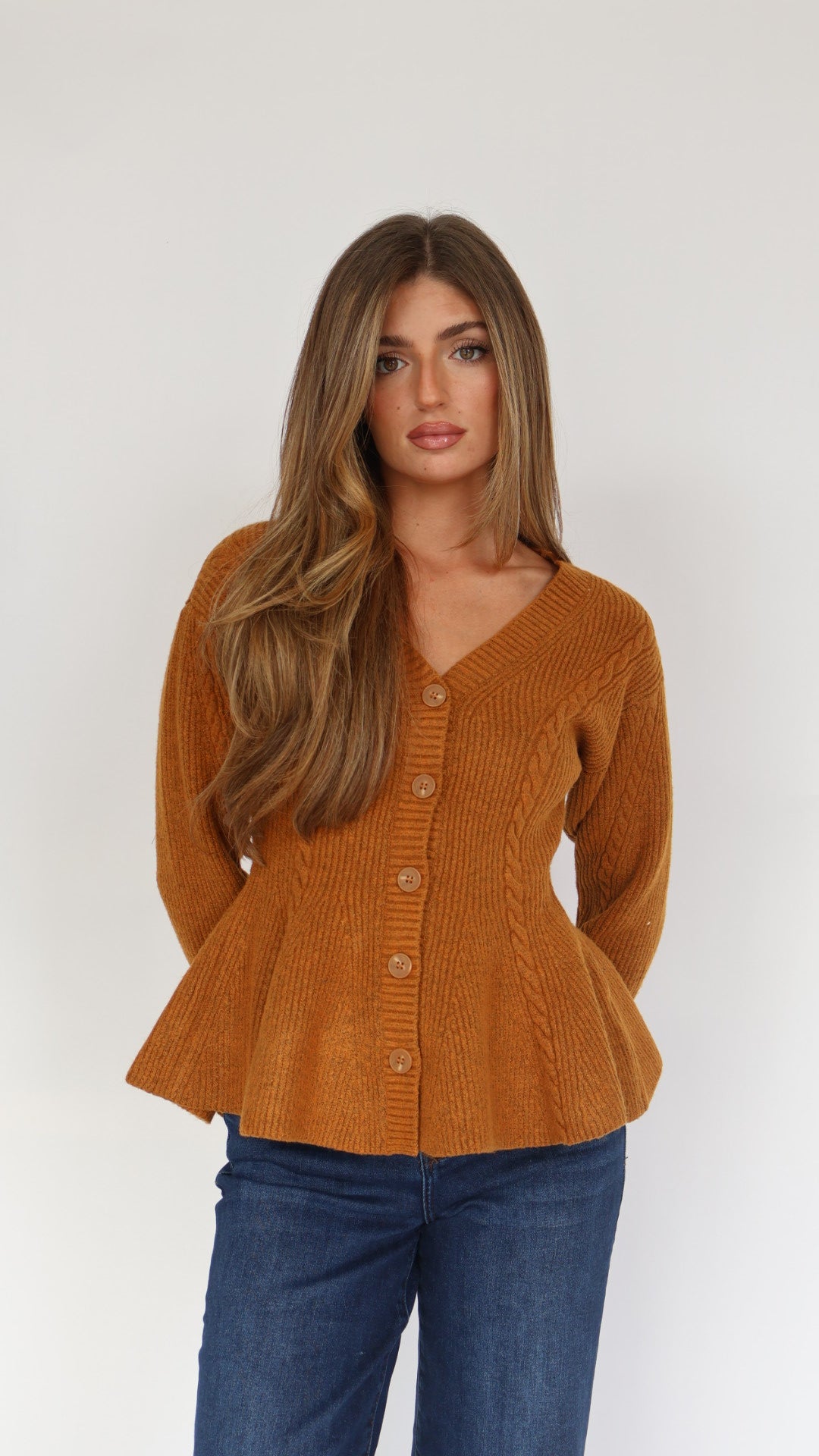 Steve Madden Courtney Peplum Button Front Sweater