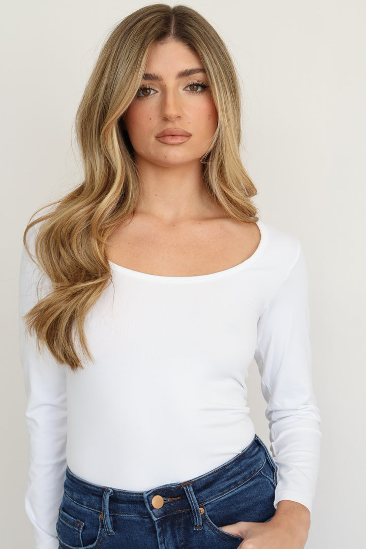 Scoop Neck Contour Long Sleeve Top One Size